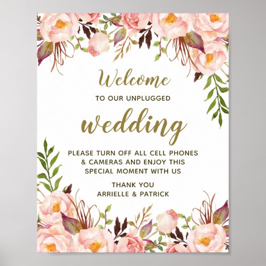 Vintages Bläserpeony Pink Unplugding Wedding Sign Poster (Vorne)