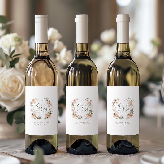 Vintages Blatt und Pfirsichgarten Hochzeitsweineti Weinetikett