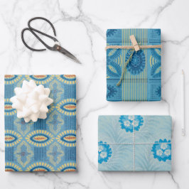 Vintages Blau gemustert Geschenkpapier Set