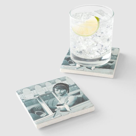 Vintages Blau Steinuntersetzer (Seitenansicht)