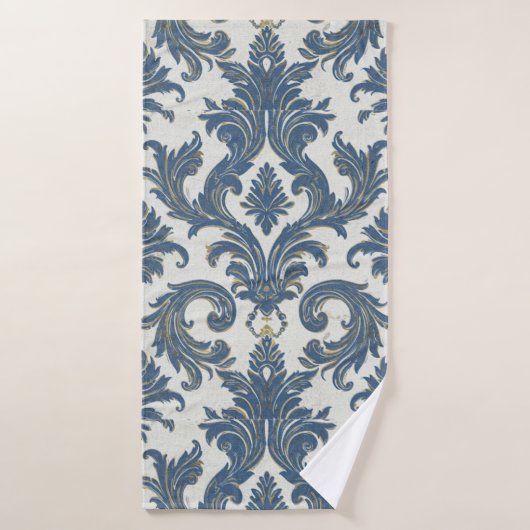 Vintages Blau und Gold Barock Damask Badehandtuch (Badehandtuch)