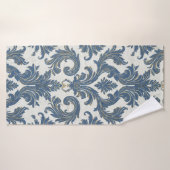 Vintages Blau und Gold Barock Damask Badehandtuch (Badehandtuch)