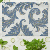 Vintages Blau und Gold Barock Damask Geschirrtuch (Gefaltet)