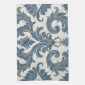 Vintages Blau und Gold Barock Damask Geschirrtuch (Vertikal)