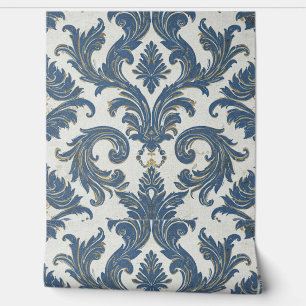 Vintages Blau und Gold Barock Damask Tapete