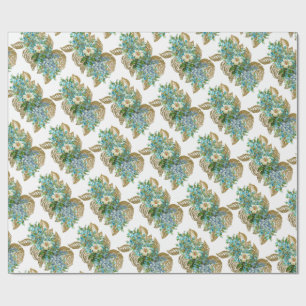 Vintages Blau und Goldblume Geschenkpapier