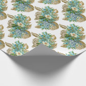 Vintages Blau und Goldblume Geschenkpapier (Ecke)
