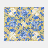 Vintages Blau und Goldflorale Chinoiserie Fleecedecke (Vorderseite (Horizontal))
