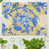 Vintages Blau und Goldflorale Chinoiserie Geschirrtuch (Gefaltet)