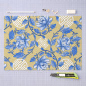 Vintages Blau und Goldflorale Chinoiserie Seidenpapier (Handwerk)