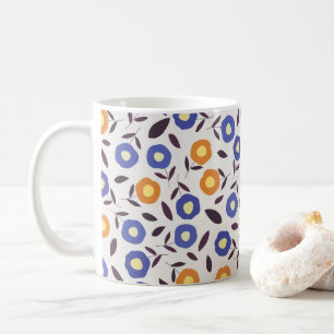 Vintages Blau- und Orangefarbenes Blume-Muster Kaffeetasse