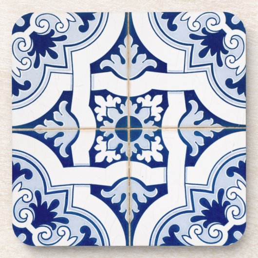 Vintages Blau und Weiß Getränkeuntersetzer (Vorderseite)
