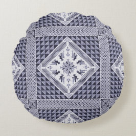 Vintages Blau und Weiß Tatreez Muster Rundes Kissen
