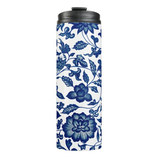 Vintages Blau und Weiß Thermosbecher (Vorderseite)