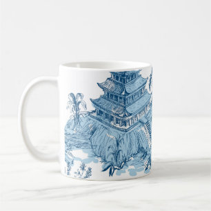 Vintages Blau und Weiße Pagode Chinoiserie Kaffeetasse