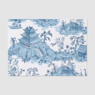 Vintages Blau und Weiße Pagode Chinoiserie Seidenpapier