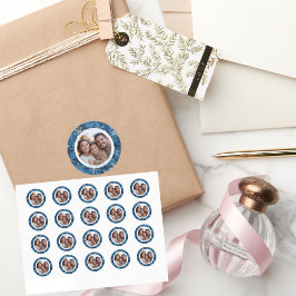 Vintages Blau und Weiße Schneeflocken Foto Runder Aufkleber