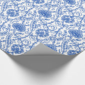 Vintages Blau-Weiß-Damast-Muster Geschenkpapier (Ecke)