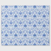 Vintages Blau-Weiß-Damast-Muster Geschenkpapier (Flach)