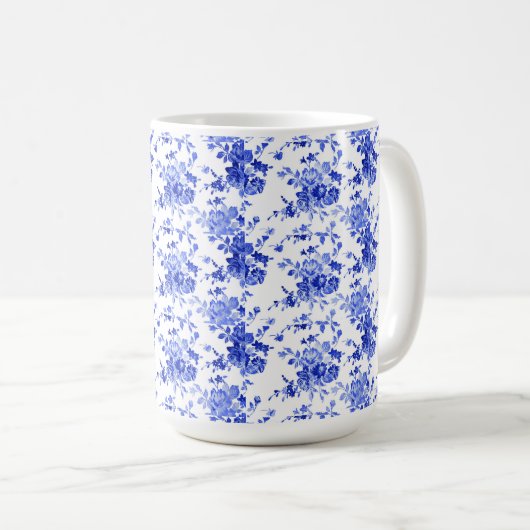 Vintages Blau-Weiß-Muster  Kaffeetasse (VorderseiteRechts)