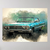 Vintages blauer Auto Zeitlose Automobilkunst Poster (Vorne)