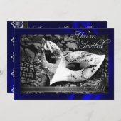 Vintages Blauer Seidenmauerwerk Einladung (Vorne/Hinten)