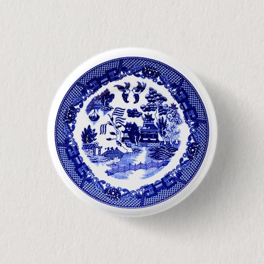Vintages Blauer Wildmuster um 1790 Button (Vorderseite)
