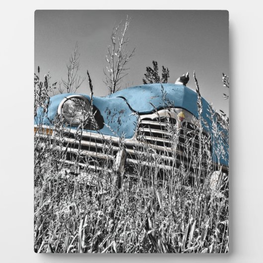 Vintages blaues Auto Fotoplatte (Vorderseite)