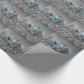 Vintages blaues Auto Geschenkpapier (Ecke)