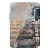 Vintages blaues Auto in Foggy Cityscape Badematte (Vorderseite Vertikal)