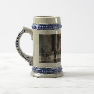 Vintages blaues Auto in Foggy Cityscape Bierglas