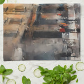 Vintages blaues Auto in Foggy Cityscape Geschirrtuch (Gefaltet)