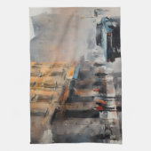 Vintages blaues Auto in Foggy Cityscape Geschirrtuch (Vertikal)