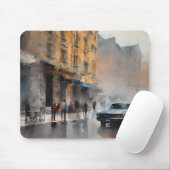 Vintages blaues Auto in Foggy Cityscape Mousepad (Mit Mouse)