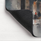 Vintages blaues Auto in Foggy Cityscape Mousepad (Ecke)