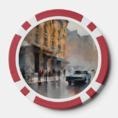 Vintages blaues Auto in Foggy Cityscape Pokerchips (Rückseite)