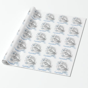 Vintages blaues Baby-Duschen-Verpackungs-Papier Geschenkpapier