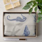 Vintages blaues Beige Meeresleben auf antikem Papi Seidenpapier (Geschenk)