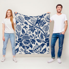 Vintages Blaues Blume-Muster Fleecedecke