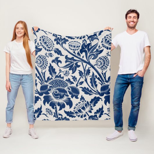 Vintages Blaues Blume-Muster Fleecedecke (Beispiel)