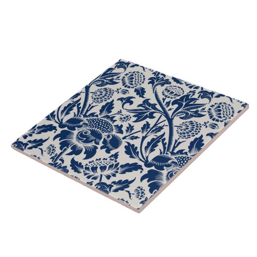 Vintages Blaues Blume-Muster Fliese (Seite)