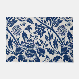 Vintages Blaues Blume-Muster Fußmatte