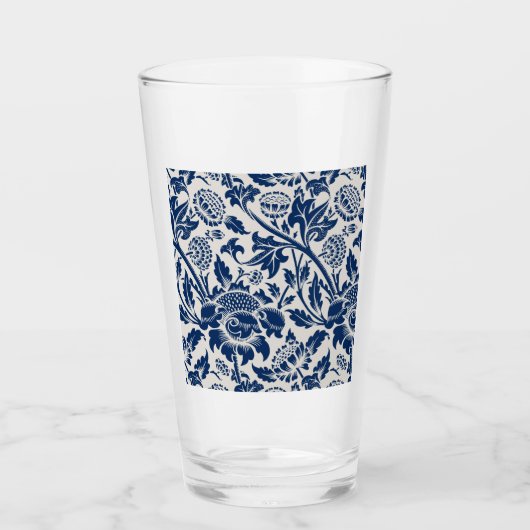 Vintages Blaues Blume-Muster Glas (Vorderseite)