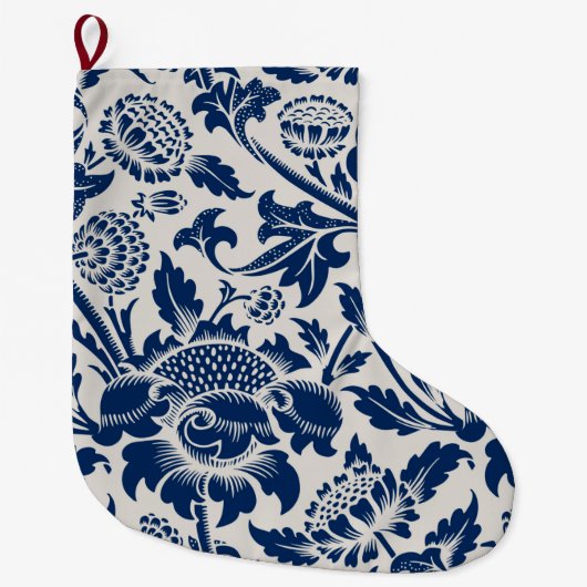 Vintages Blaues Blume-Muster Großer Weihnachtsstrumpf (Vorderseite)