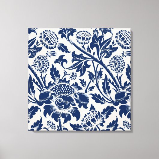 Vintages Blaues Blume-Muster Leinwanddruck (Vorderseite)