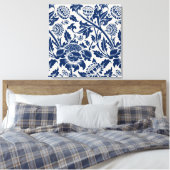 Vintages Blaues Blume-Muster Leinwanddruck (Insitu (Schlafzimmer))