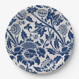 Vintages Blaues Blume-Muster Pappteller