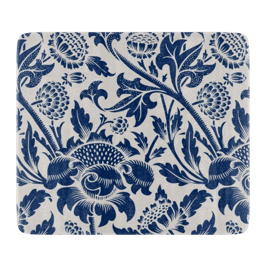 Vintages Blaues Blume-Muster Schneidebrett (Vorderseite)