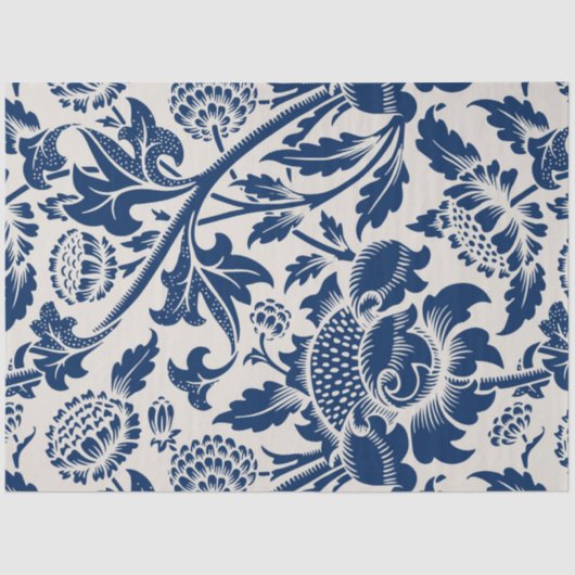 Vintages Blaues Blume-Muster Seidenpapier (Vorderseite)