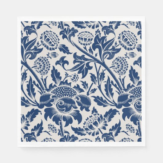 Vintages Blaues Blume-Muster Serviette (Vorderseite)